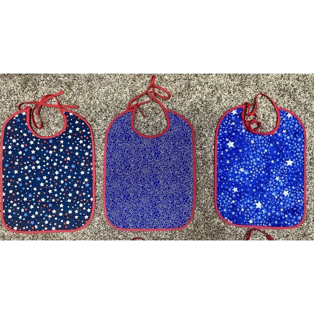 Lot Of 6 Quilted‎ Handmade July 4th Baby Bibs Large Size 12
